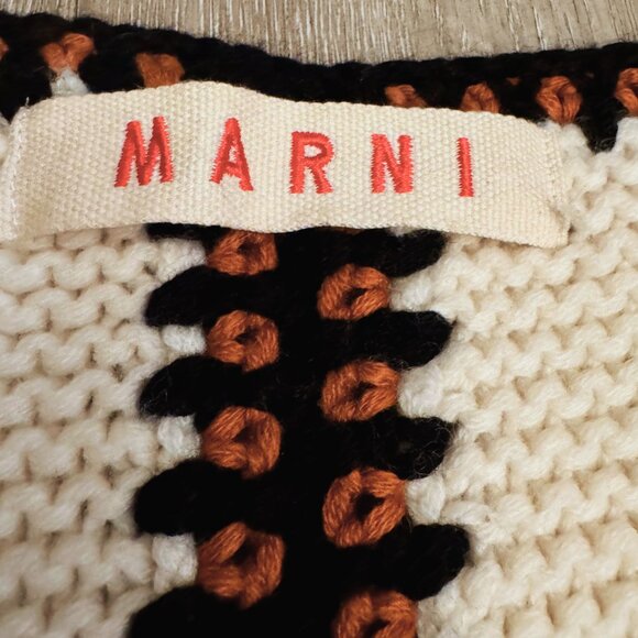 Marni Hand-Knit 100% Cashmere Cardigan Cream with Contrast Trim - Picture 5 of 5